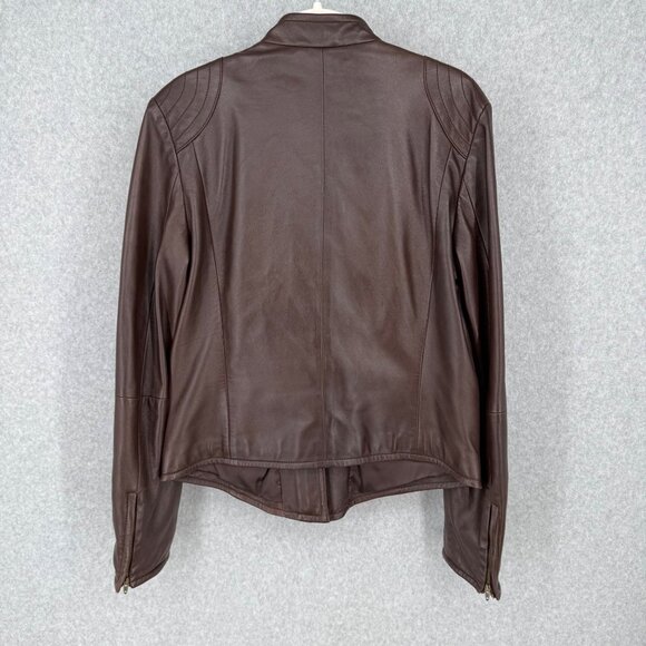 Weekend MaxMara Womens Leather Biker Jacket Size 10 Chocolate Brown Butter Soft - Picture 8 of 15